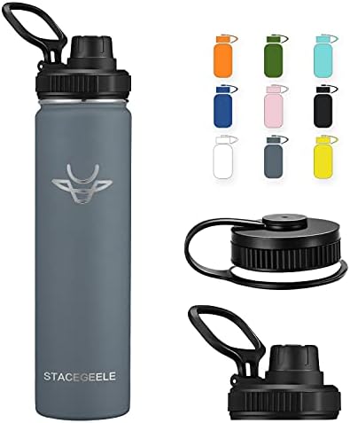 STACEGEELE Insulated Vacuum Water Bottle with Straw Lid Stainless Steel Flask Thermos Leak Proof Lightweight Eco Friendly 24oz