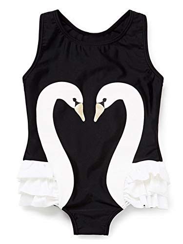 Kid Girl One Piece Swan Print Ruffle Swimsuit Beachwear Bathing Suit