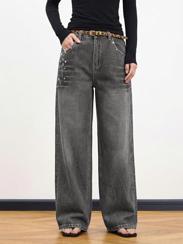 Image of EMMIOL Women Hip Hop 90s Vintage Baggy Jeans Denim Pants Mid Waist Jeans