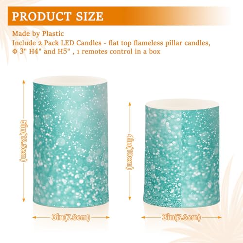 Image of Eionryn Turquoise Aqua Glitter Flameless Candles Teal Mint Sparkle Battery Operated LED Candles with Remote Timer Electric Candles for Home Party Decor 2pcs