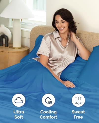 Image of Flex Top Split Head King 6 Piece Sheet Set - Soft & Cooling - Royal Blue | Ultra Soft Hotel Luxury Bedding Set w / 8-16 Inch Deep Pockets, 1 Flat & 1 Split-Head Fitted Sheet & 4 Pillowcases, Fade Free