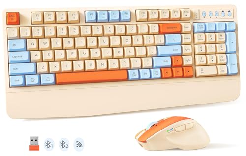 MEETION Cute Wireless Keyboard and Mouse, Colorful Retro Keycap, Bluetooth