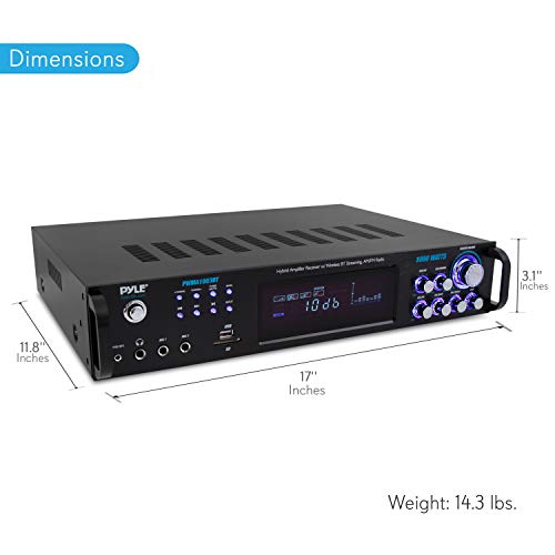 4 Channel Bluetooth Power Amplifier - 1000W Home Audio Rack Mount Stereo Receiver W/Am Fm Radio, Usb, Headphone, Dual Wireless Mic W/Echo For Karaoke, Led, For Speaker Sound System - Pyle Pwma1003Bt #TOP3