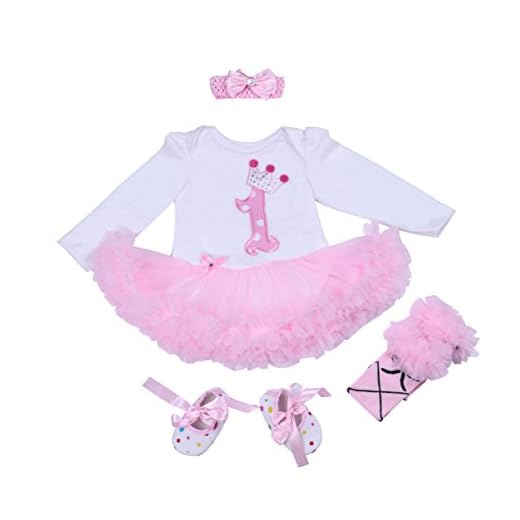 babypreg® Bebé Niña 4pcs Corona Patrón de primer cumpleaños para vestido de tutú, diadema zapatos (XL/12-18 Meses, Rosa)