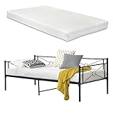 [en.casa] Metallbett Alvesta 90x200 cm mit Matratze Tagesbett mit Kaltschaummatratze Jugendbett Gästebett Stahl Schwarz