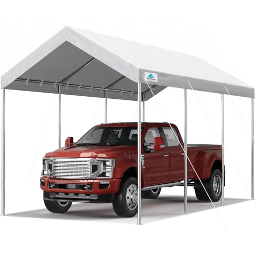 ADVANCE OUTDOOR 10x20 ft Heavy Duty Carport Potable Car Canopy Garage Party Tent Boat Shelter, Adjustable Height from 9.5 ft to 11 ft, White