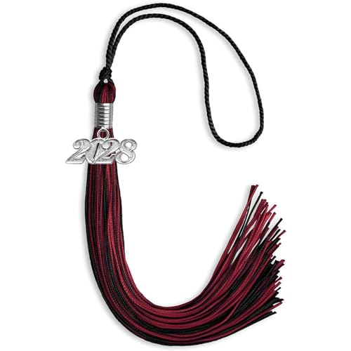 Endea Graduation Mixed Double Color Tassel with Silver Date Drop (Black/Cardinal, 2028)