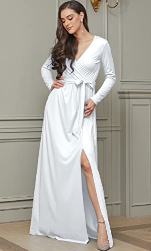 Image of KOH KOH Womens Long Sleeve V-Neck High Slit Cocktail Evening Gown Maxi Dress