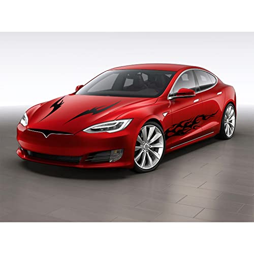 Ruiante 6Pcs Flame Pattern Graphics Stickers Car Side Decal Car Body Door Side Auto Long Stripes Vinyl Decals Racing Cars Accessories Car Hood & Rearview Decoration Universal (Black) #TOP3