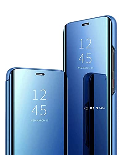 Jacyren Funda compatible con Huawei P20 Lite, funda de piel con espejo, funda P20 Pro, funda rígida de policarbonato translúcido 360°, resistente a los golpes, función atril, funda P20, azul,