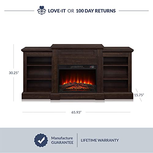 Della Electric Faux Fireplace Tv Stand Heater, Entertainment Center With Built-In Bookshelves And Cabinets, Remote Control And Enhanced Log Display - Brown #TOP4