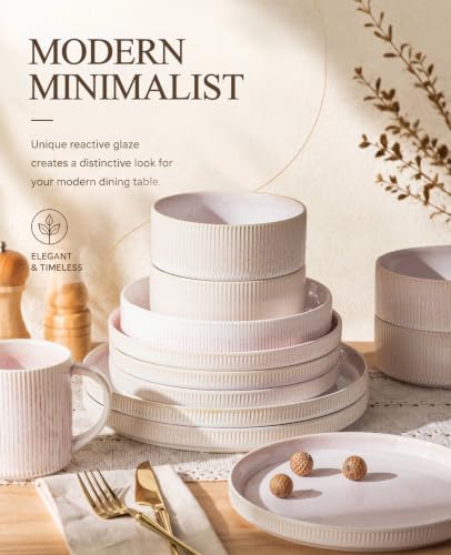 Image of TheTerra Ceramic Dinnerware Set for 4, 16-Piece Plates and Bowls Set