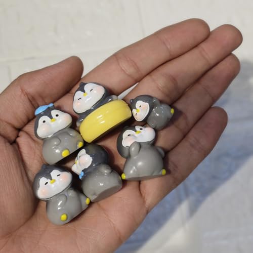 Image of Miniature Penguin Figurines Set of 6 | Resin Tiny Penguins for Mini Garden Decor Fairy Garden Dollhouse Accessories Terrarium Desk Decor Items