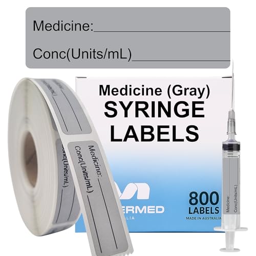 Image of Gray Medicine Syringe Labels (Units /mL) - 800 Medication Labels Stickers, 12mm x 40mm, for Hospitals, Pharmacy & Vet