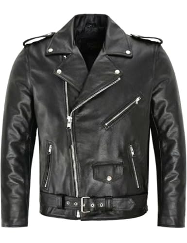 Mens Pu leather Leather Jacket Lapel Collar Motorcycle Zip Up Long Sleeve Motor Biker Short Coat Jacket with Belt