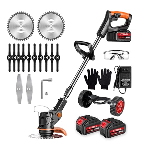 Electric Weed Wacker, 21V Cordless Electric Weed Eater 3Types Blades and 2×4.0Ah Battery Powered, Adjustable Cutting Angle & Height,3 in 1Stringless Grass Trimmer, Brush Cutter for Lawn Yard Garden