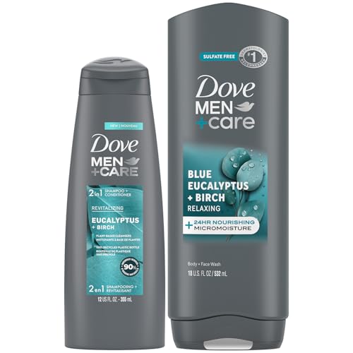 Dove Men+ Care Shower Essentials Relaxing Body + Face Wash Blue Eucalyptus + Birch and Revitalizing 2-in-1 Shampoo Eucalyptus + Cedar