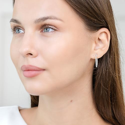 Hoops & Loops 925 Sterling Silver 1.5mm Oval Square-Tube Hoop Earrings for Women Men, 15mm 20mm 25mm 30mm | Silver, Yellow Gold, Rose Gold4