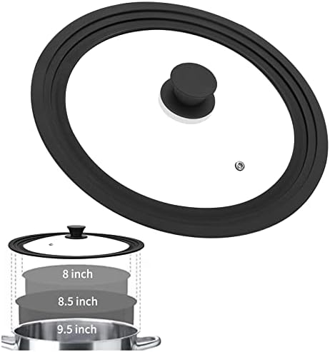 Universal Pots, Pans and Skillets Vented Tempered Glass, Fits 8 inch, 8.5 inch, 9.5 inch Cookware, Replacement Lid, Black