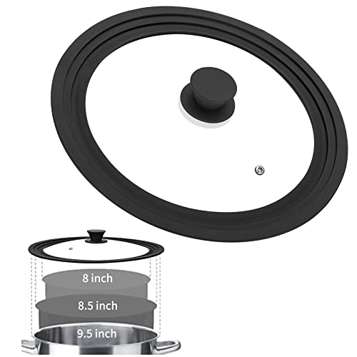 Universal Pots, Pans And Skillets Vented Tempered Glass, Fits 8 Inch, 8.5 Inch, 9.5 Inch Cookware, Replacement Lid, Black #TOP1