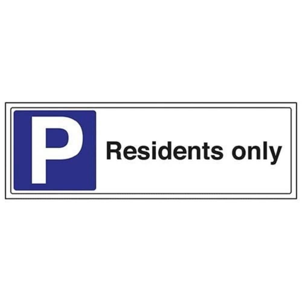 V Safety Residents Only Parking Sign - 450mm x 150mm - 1mm Rigid Plastic