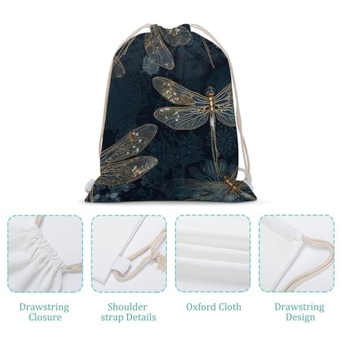 Drawstring Bag Backpack Dragonfly Golden Wings Sackpack Foldable String Bags Sports Gym Bag for Shopping Yoga4