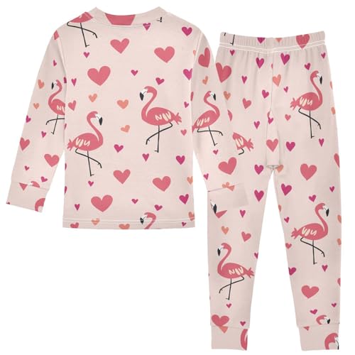 Fustylead Cartoon Pink Flamingo and Hearts Cotton Pajamas Long Sleeve Sleepwear Lounge Set2