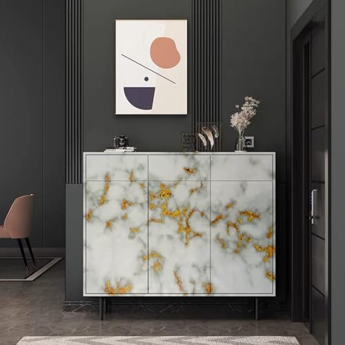 Image of KBR Wall Sticker Oil Proof and Waterproof, Kitchen Backsplash Premium Gold White Stickers Wallpaper for Hotel, Living Room, Bedroom & Cafe Walls (60cm x 200cm, Pack of 1)
