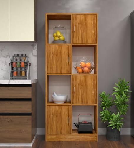 Image of SPECIALITY PANELS 8 Shelf Kitchen Cabinet | Multipurpose Wooden Storage Cupboard with Doors | Semi Open Pantry Organizer | Tall Space Saving Storage Unit for Kitchen Living Room Home | Display Rack