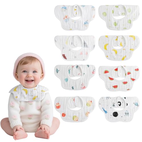 8-Pack 360° Rotate Organic Cotton Baby Bibs, Newborn Muslin Bibs For Teething And Drooling,Unisex Baby Bibs For Toddler, Adjustable With Snaps, Super Soft & Absorbent Baby Bibs For Boys And Girls.