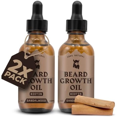 Striking Viking Beard Growth Oil with Biotin Sandalwood – Thickening & Conditioning Beard Oil for Men Growth - Naturally Derived Beard Growth Serum for Facial Hair for Men, 2 Fl Oz/Bottle (Pack of 2) Cover