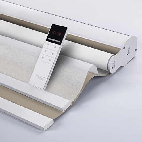 ZSHINE Day and Night Dual Layers Motorized Cordless Polyester Roller Shades Motor Homekit Rechargeable Motor Suitable for Home, Office, Hotel, Club, Restaurant, Cinema Windows (Light Coffee)