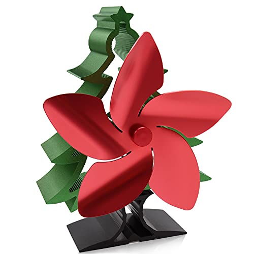 Criditpid Heat Powered Stove Fan, 5 Blade Fireplace Blower Fan for Home Wood Log Burner Fireplace, Christmas Tree-shaped Wood Stove Fan.
