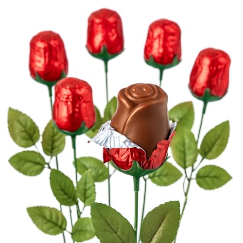 6-Pack Chocolate Roses &ndash; Individually Wrapped Red Foil Bouquet Candy for Valentine&rsquo;s Day, Candy...