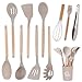 11 St&uuml;cke Kochutensilien Set, Silikon Kochbesteck Set K&uuml;chenutensilien, k&uuml;chenset mit Utensilienhalter, Antihaft K&uuml;chenger&auml;te Set mit Holzgriff, Kochgeschirr, K&uuml;chen Utensil, Sp&uuml;lmaschinenfest