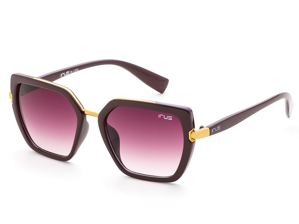 irus sunglasses| 100% UV protected | Gradient | Full Rim | Pentagon | Women | Medium | Shiny Light Gold-Shiny Burgundy Alloy Metal Frame | Burgundy Gradient Polycarbonate Lens-picture-12