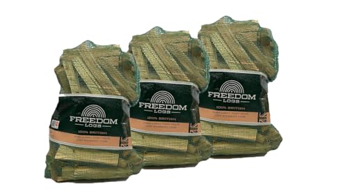 Freedom Logs British Kiln Dried Kindling, approx. 13-15kg (3 x 25l Bags), Low Emission Wood. Suitable for Fires, Stoves, BBQs, Pizza Ovens, Chimineas, Firepits