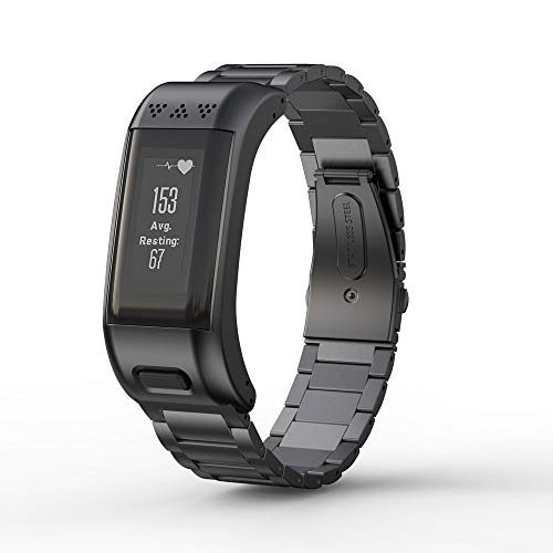 WIIKAI - Correa de repuesto para Garmin VIVOsmart HR+, correa de reloj de acero inoxidable compatible con Garmin VIVOsmart HR+(negro)
