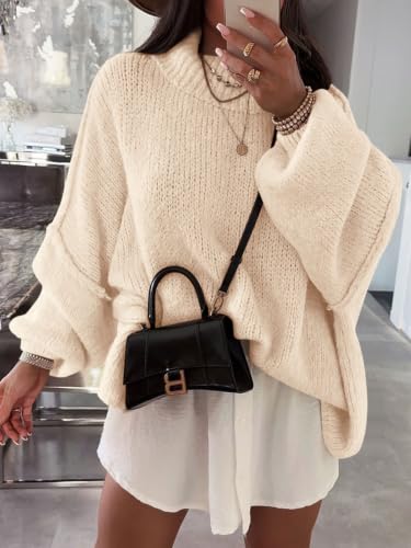 Image of Saodimallsu Womens Oversized Sweaters Mock Neck Batwing Long Sleeve 2026 Fall Trendy Ribbed Knit Casual Tunic Sweater