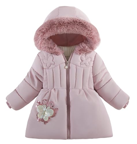 Happy Cherry Kids Girls Winter Fleece Jacket Toddler Fur Hooded Puffer Padded Down Dress Coat Outwear