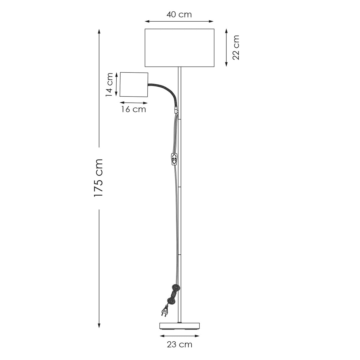 Home Sweet home Stehlampe Schwarz mit Leselampe – 175 cm Stehleuchte mit Corduroy Lampenschirm - 2 LED Leuchtmittel (2700K) - Moderne Standleuchte für Wohnzimmer & Lesen