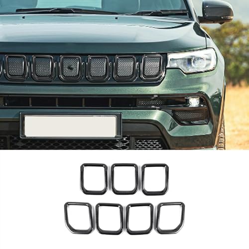 Image of Front Grill Inserts Grille Cover Compatible with Jeep Compass 2022-2024,7PCS Grille Cover Frame Trims (22+ Carbon Fiber Look)