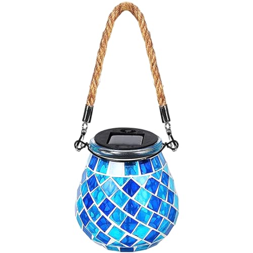 Lanterne solaire mosaïque en verre bleu pour illuminer vos soirées de vacances