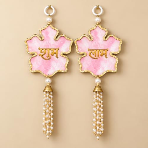Image of Akaar Decor Artificial Marigold Door Hanging Toran | Diwali Decoration Items for Home Decor| Festive Decor| Office Decor| -(L:Approx. 2.5ft) (Acrylic Shubh Labh Pink)