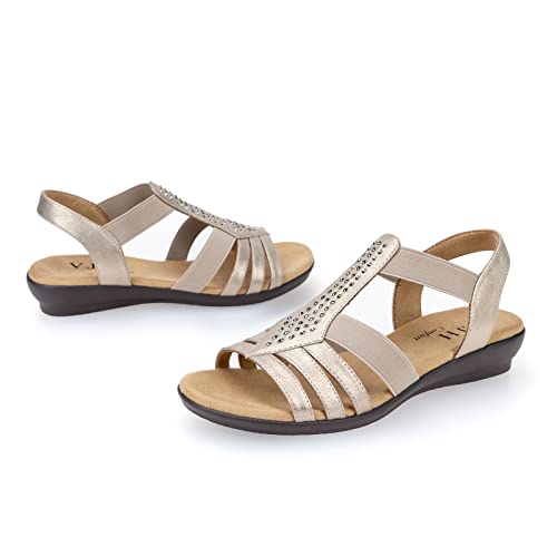 Vjh Confort WomenS Flat Sandals, Comfort Elastic Slip-On Light Weight Slingback Casual Walking Sandals With Rhinestone(Gold,8.5) #TOP5