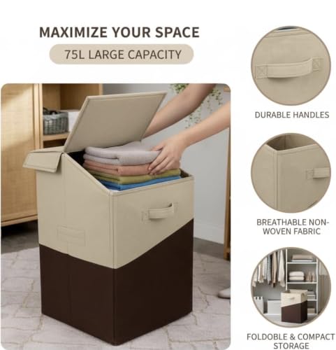 Image of 75 Liter Non Woven Laundry Basket with 2 Side Pockets for Socks and Handkerchief |Foldable Clothes Storage Bin Organizer for Dirty Clothes, Kids Toys, Bedroom & Bathroom (R Green)