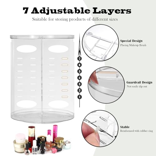 Image of 360 Rotating Makeup Organizer for Vanity Adjustable Cosmetic Display Case Large Capacity Skincare Organizers Perfume Organizer Spinning Holder for Countertop Vanity and Bathroom