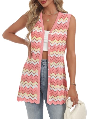 Women's Swimwear Cover Ups V Neck Button Down Sweater Vest Fashion 2025 Sleeveless Striped Cardigans