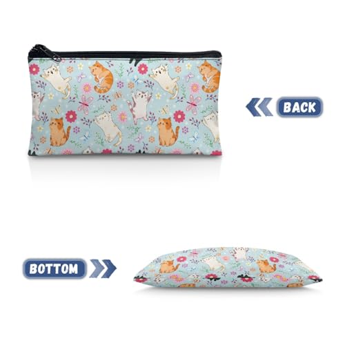 Image of Cat Floral Pencil Case Cute Light Blue School Pencil Box Storage Pouch with Zipper Lightweight Pen Holder for Toddler Back to School Gifts