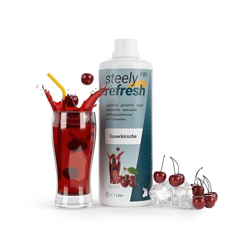 STEELY SPORTS Sirup ohne Zucker | Geschmack: Sauerkirsche| SteelyRefresh Getränkekonzentrat mit Vitaminen | 1L Flasche für 80L | Fitness Getränkesirup für Wassersprudler & Sport STEELY SPORTS Sirup ohne Zucker | Geschmack: Sauerkirsche| SteelyRefresh Getränkekonzentrat mit Vitaminen | 1L Flasche für 80L | Fitness Getränkesirup für Wassersprudler & Sport